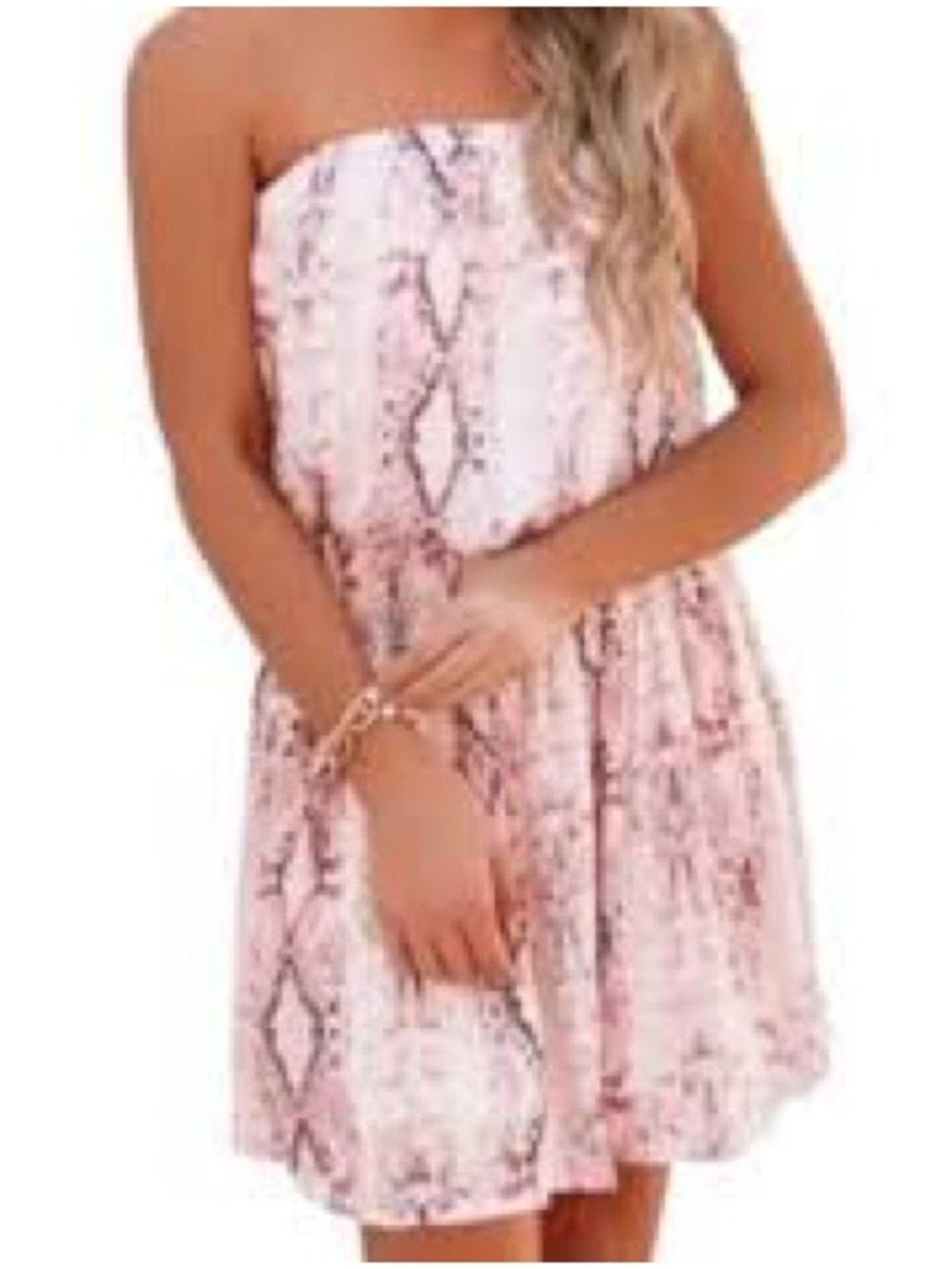 Women Strapless Pink Metallic Snake-Print Summer Dress